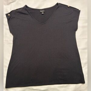 Worthington Black Short Sleeve Top with Button Accents